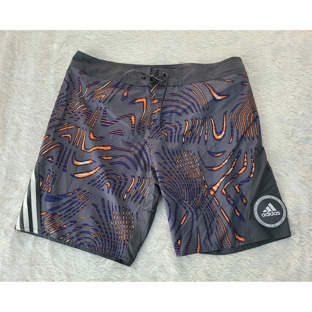 Adidas Mens Board Shorts Grey Abstract Wave Swim Trunks HA3320 Size 36